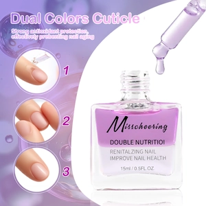 Détail de l'huile cuticule bicolore violette en flacon compte-gouttes de 15 ml