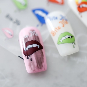 5D embossed nail stickers featuring vampire lip motifs and Bite Me text design