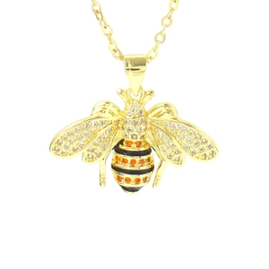 Luxurious bee pendant necklace with micro-pave zircons and 18k gold plating for women