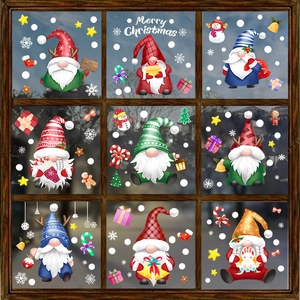Autocollants De Fenêtre Gnome De Noël Statiques PVC Réutilisables Double Face Décoration De Vitre Fête