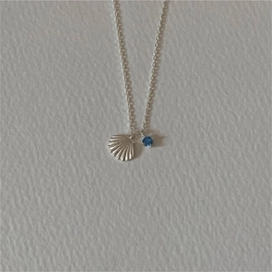 925 Sterling Silver Shell Pendant Necklace With Blue Zircon Korean Style Minimalist Jewelry For Women