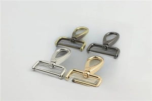 Detailed view of swivel lobster clasps in bronze, gunmetal, silver, and gold finishes