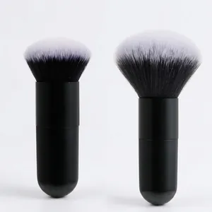 Portable fat foundation and powder brush set with black gradient bristles and rounded handle