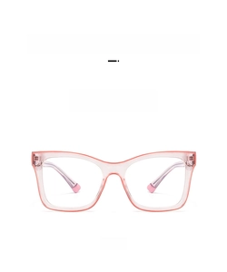 Front view of stylish pink transparent cat-eye blue light blocking glasses for women