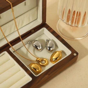 Chunky Oval Stud Earrings Stainless Steel High Polish Metallic Bean Shape Minimalist Statement Jewelry For Women