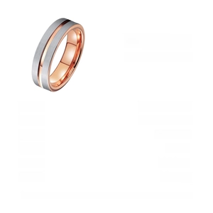 Detail view of 6mm brushed 857 tungsten ring with rose gold plating and mirror interior