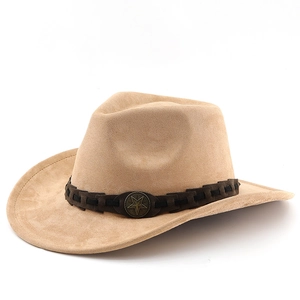 Classic khaki wide brim suede jazz hat with woven band and star emblem detail