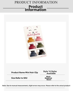 Detailed view of six mini resin hair clips in Morandi colors for styling side bangs