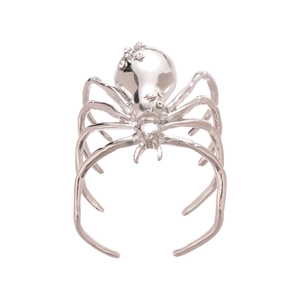 Exaggerated silver spider open ring with sparkling white rhinestones in gothic style
