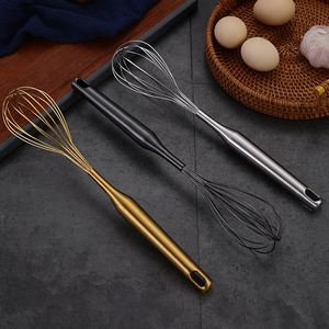 304 stainless steel kitchen whisks in gold, black, and silver for baking and mixing