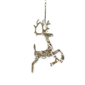 Silver metal reindeer ornament with embossed texture for Christmas tree decoration