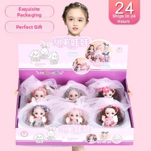 Six-piece sweet princess doll set in purple window display box with mesh lace dresses