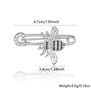 Plan détaillé de taille de la broche abeille en argent S925 avec dimensions et poids