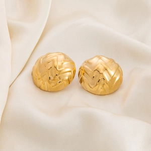 Minimalist 18K gold plated stainless steel earrings with textured wavy pattern