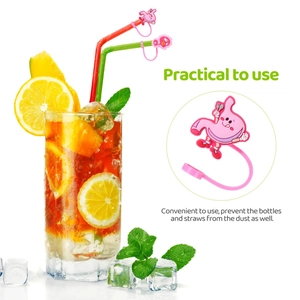 Pink cartoon silicone straw covers for Nurse Day theme, dust-proof caps for beverage cups