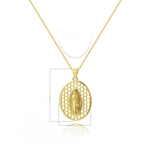 Detailed size specifications of 18k gold plated copper Virgin Mary pendant with measurements