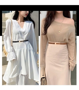 Fine ceinture classique en cuir noir et marron avec boucle dorée pour robe et pantalon
