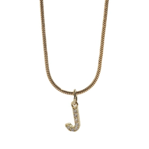 Vintage 14k gold plated snake chain necklace featuring a crystal letter J pendant