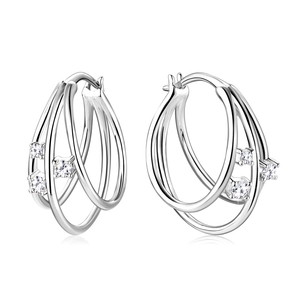 Elegant silver multi-layered hoop earrings with sparkling moissanite stones for women