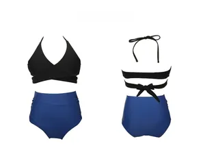 Detailansicht Mädchen Bikini-Oberteil mit Bindebogen und hoch taillierter Bikinihose