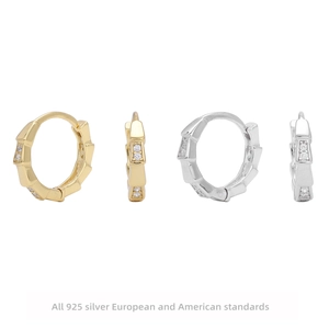 Huggie Hoop Earrings 925 Sterling Silver Bamboo Joint Design With Cubic Zirconia Minimalist Simple Jewelry For Women