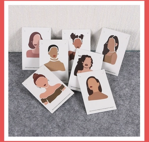 Détails des cartes pour boucles d'oreilles avec illustrations féminines sur feutre gris