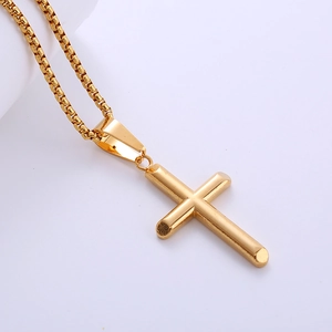 Minimalist 18k gold plated stainless steel cross pendant with elegant box chain