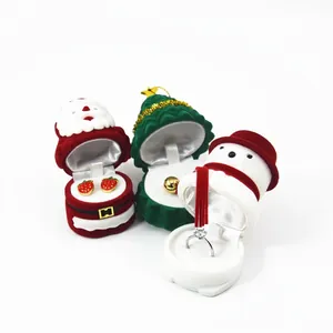 Christmas themed velvet jewelry boxes including Santa Claus, tree and snowman shapes