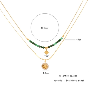 Detailed size specifications for the stainless steel double layer necklace with green beads