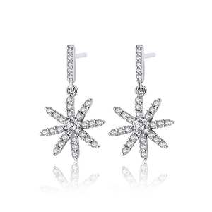 Elegant silver star tassel earrings with sparkling zircon stones and mirror reflections