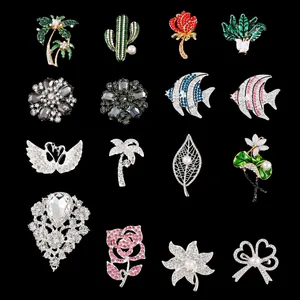 Handmade DIY Brooches Alloy Rhinestone Artificial Pearl Flower Animal Shape Pins For Phone Case Clothes Bags Hat Shoe Accessories