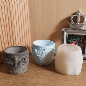 Stampo in silicone per vasi fai-da-te con rilievi di fari e decorazioni floreali