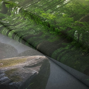 Close-up of deep green forest print tapestry showing high-quality fabric texture