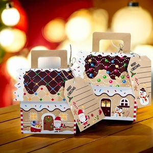 Christmas Kraft paper gingerbread house gift boxes with tags and jute rope for candy and cookies