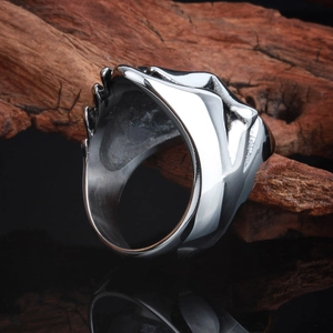 Vintage gothic stainless steel cross ring with flame engraving and mirror finish for men