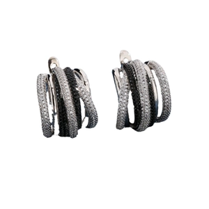 Fashionable multilayer intertwined silver earrings with black and white pavé crystals