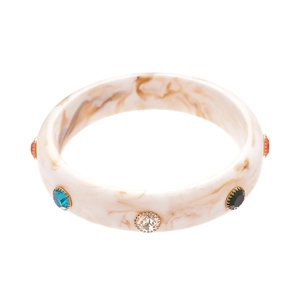 Acrylic geometric marble bangle with colorful rhinestones and gold claw settings