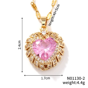 Detailed view of pink heart pendant size 2.4x1.7cm and golden chain length 40+5cm