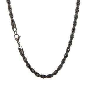 Hip hop style black twisted rope chain necklace with lobster clasp in titanium steel