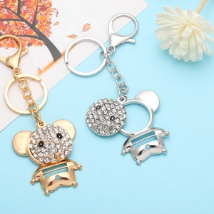 Sparkling rhinestone mouse keychain pendant with gold and silver metal finish for bags