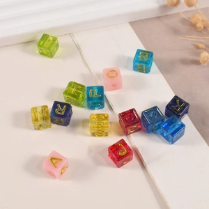 Colorful resin alphabet cube beads with golden letters for DIY jewelry and bracelets