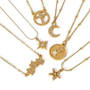 Gold-plated stainless steel necklaces featuring CZ star moon and cross pendants