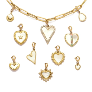 Gold plated stainless steel heart and drop pendants with natural mother of pearl