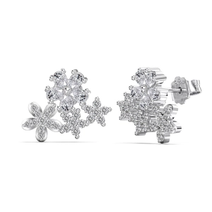 Exquisite S925 sterling silver crystal flower stud earrings with sparkling gemstones
