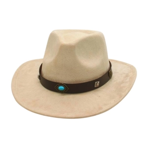 Western Cowboy Hat Vintage Suede Wide Brim Turquoise Leather Band Fedora Ethnic Retro Style Outdoor Sun Protection