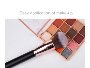 Detail of round synthetic powder brush with rose gold ferrule and dual-tone bristles