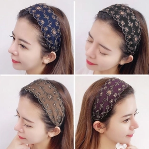 Diadema ancha bordada con cristales para mujer en azul oscuro, negro, marrón y morado