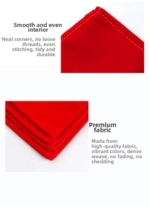 Detailed view of red velvet jewelry pouch with reinforced stitching and non-shedding fabric