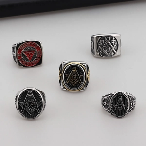Vintage stainless steel Freemason rings with skull and royal arch mason symbols