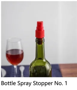 Detail view of a creative red silicone bottle stopper on a green glass wine bottle